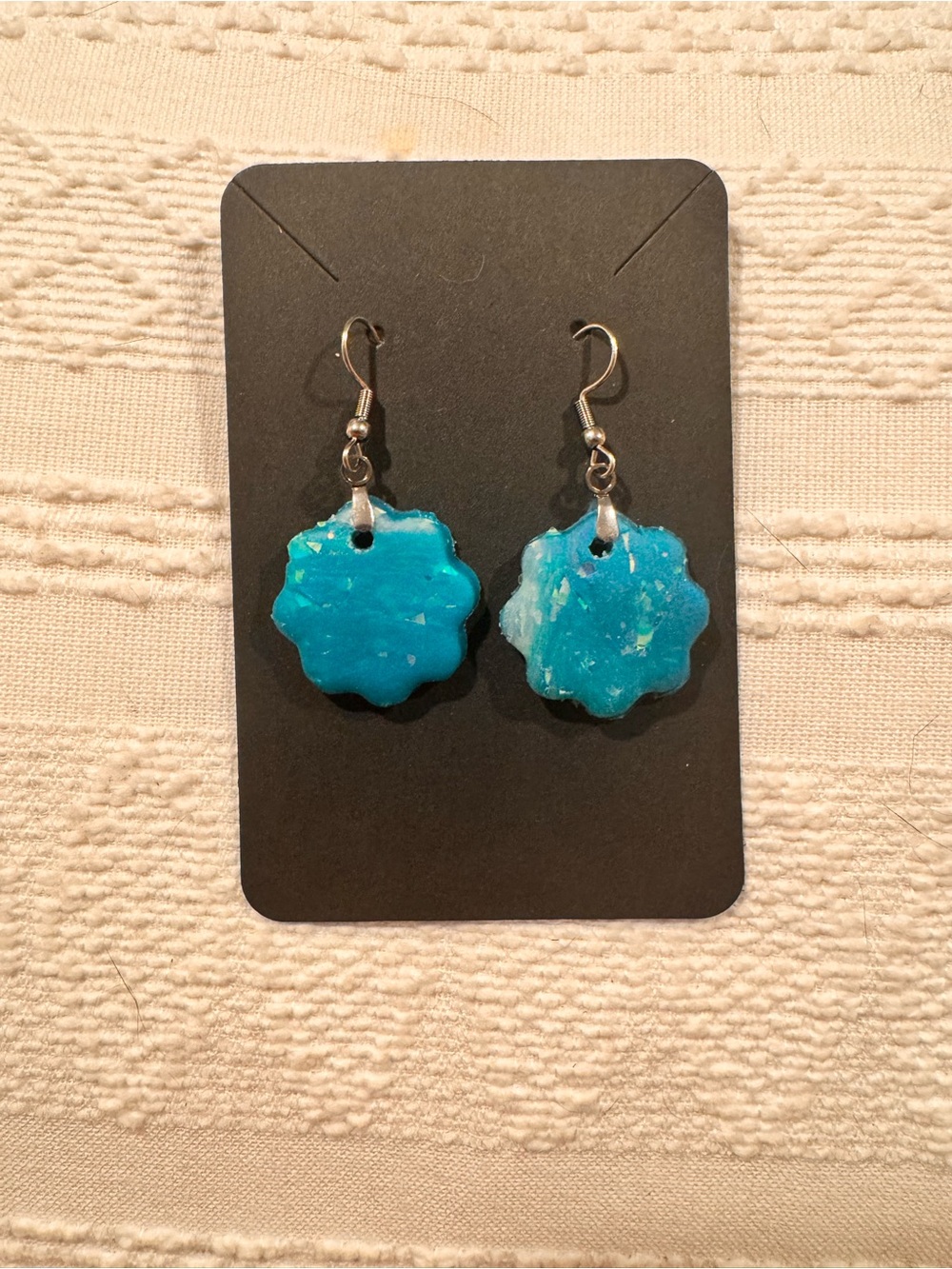 Handmade Turquoise Blue Flower  Earrings